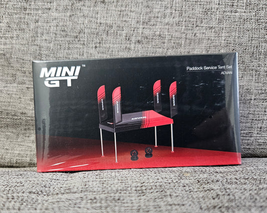 2024 Mini-GT 1:64 Paddock ADVAN Service TENT Set w/Extra Wheels Item #MGTAC20