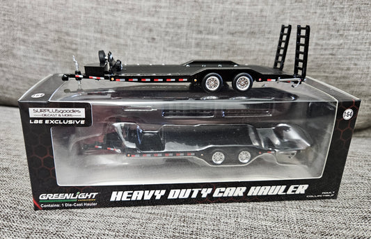 Greenlight 1:64 BLACK Heavy Duty Trailer Farm Car Flatbed Hauler Tow w/Ramps