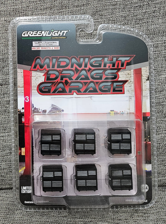 2024 Greenlight 1:64 Midnight Drags Diorama Set of (6) GARAGE TOOLBOX BOXES