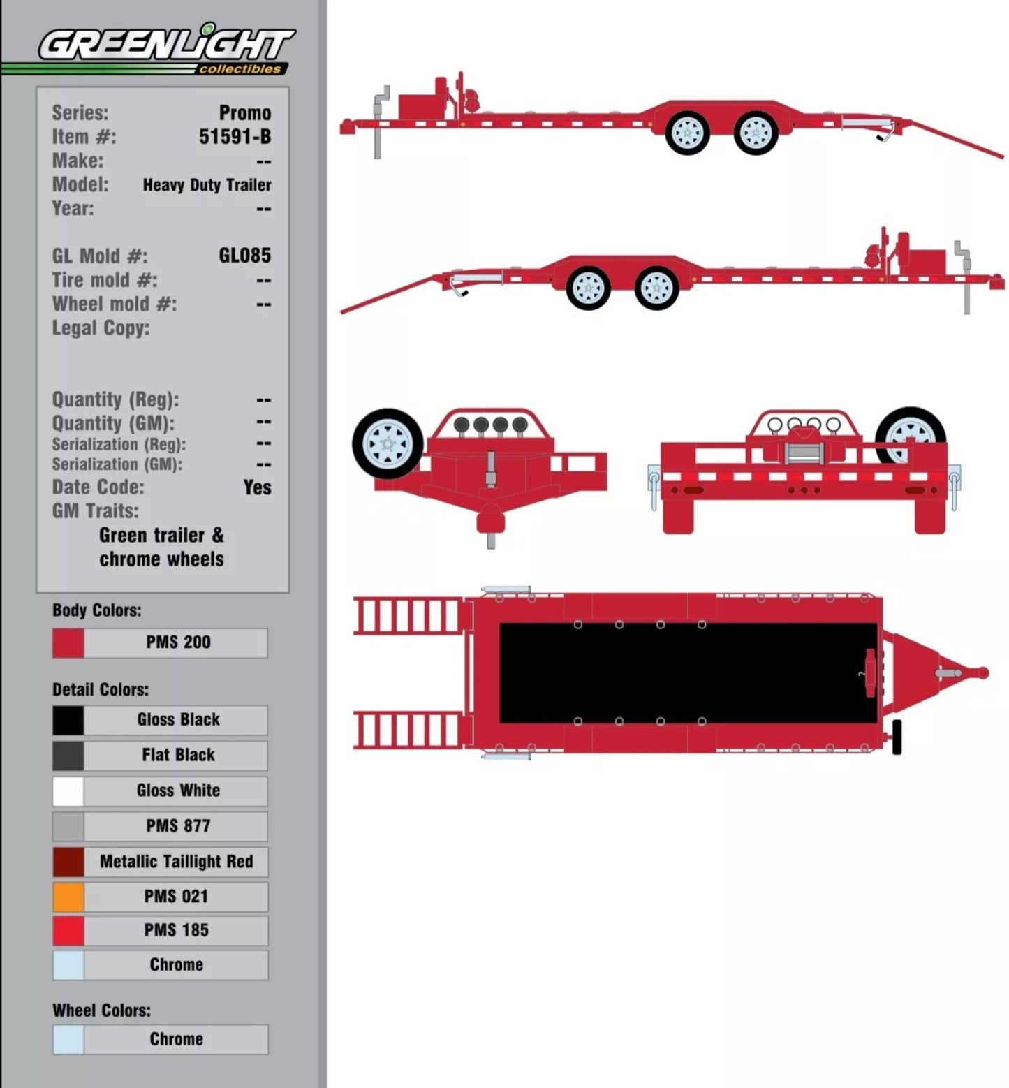 Greenlight 1:64 RED Heavy Duty Trailer Farm Car Flatbed Hauler Tow w/Ramps